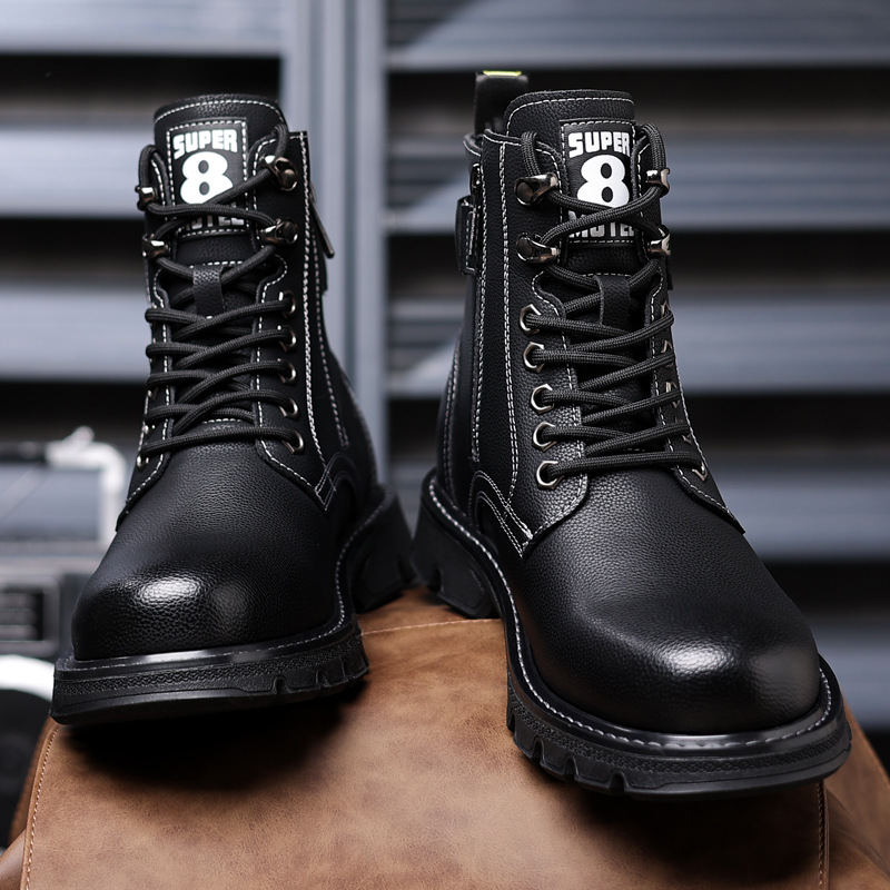 Herren Martin Lederstiefel Britischer Stil Schnürschuhe_voghion.com