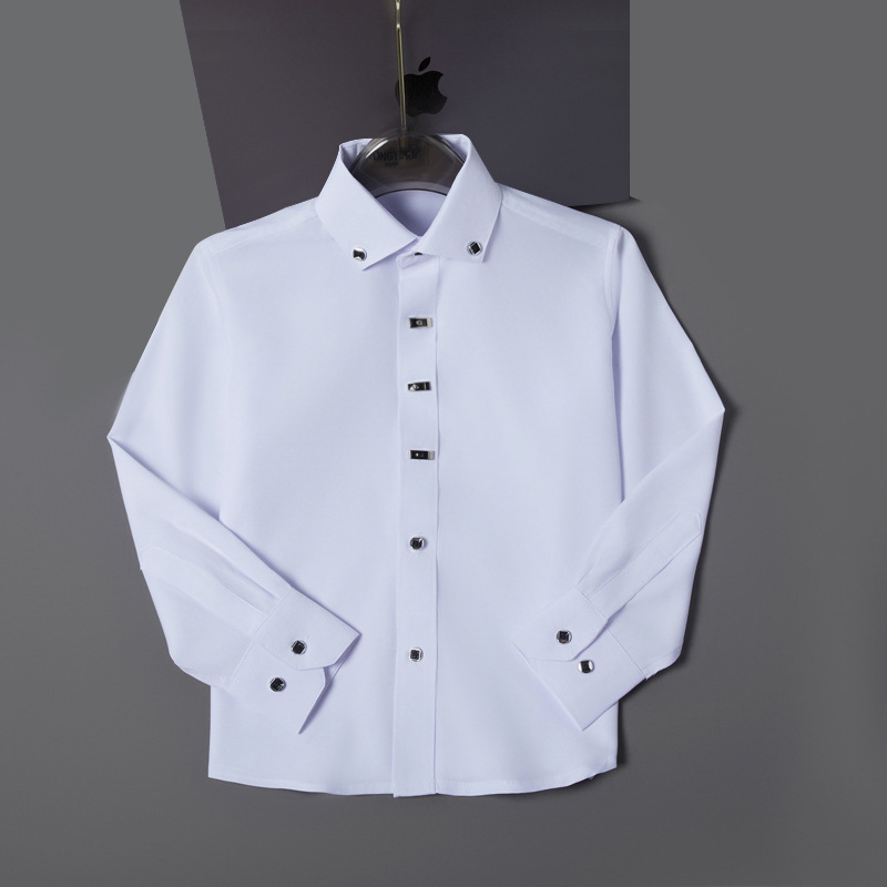 Processing Customized Children's White Shirt Boys' White Shirt Four-In-One Copper Snap Button