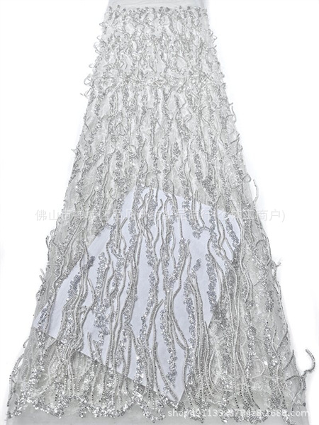 Diseño de moda pesado con bordado de tela de cuentas onduladas vestido vestido de moda de tela bordada