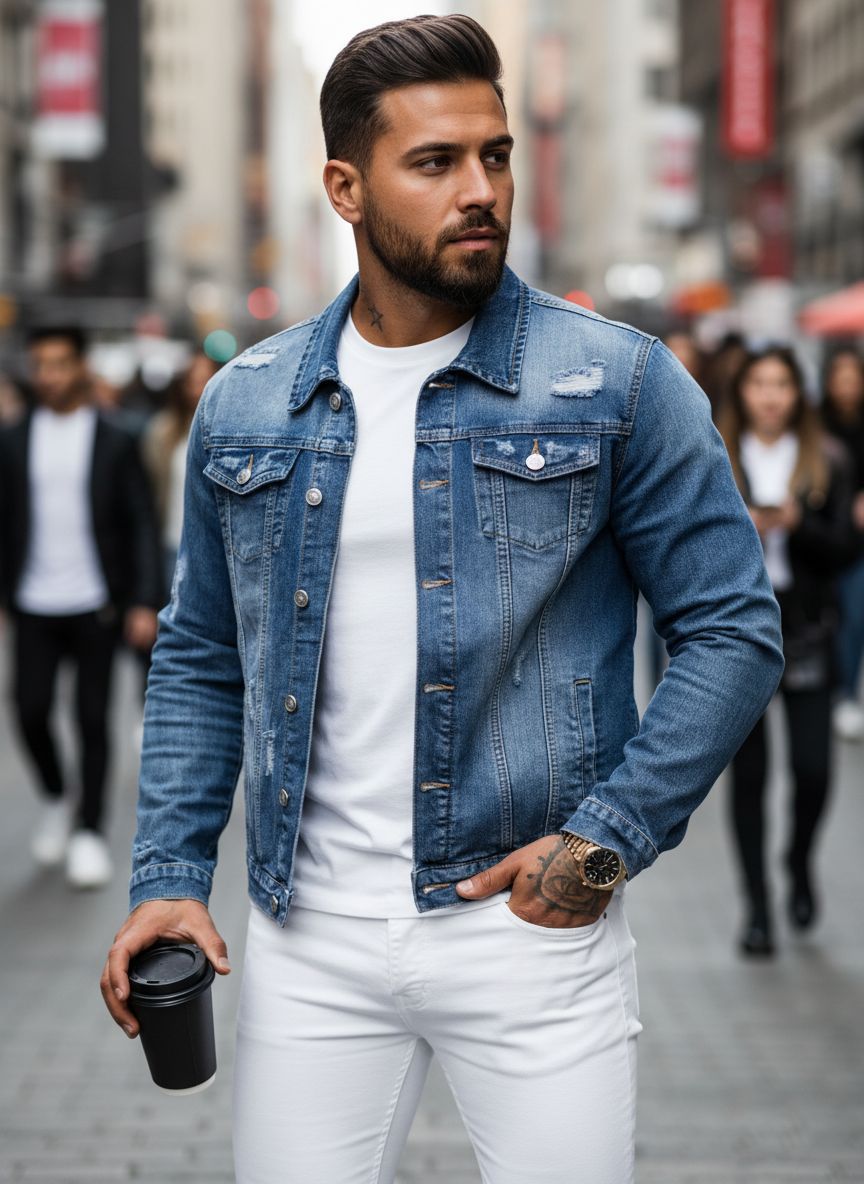 Veste en jean homme slim fit versatile en denim stretch_voghion.com
