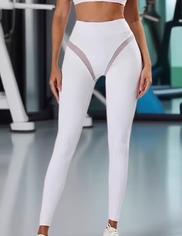 Pantalones de yoga de fitness de malla sexy de deseo puro, pantalones de yoga de alta altitud desnudos, pantalones de elevación de cadera secos rápidos transpirables, Europa y América.