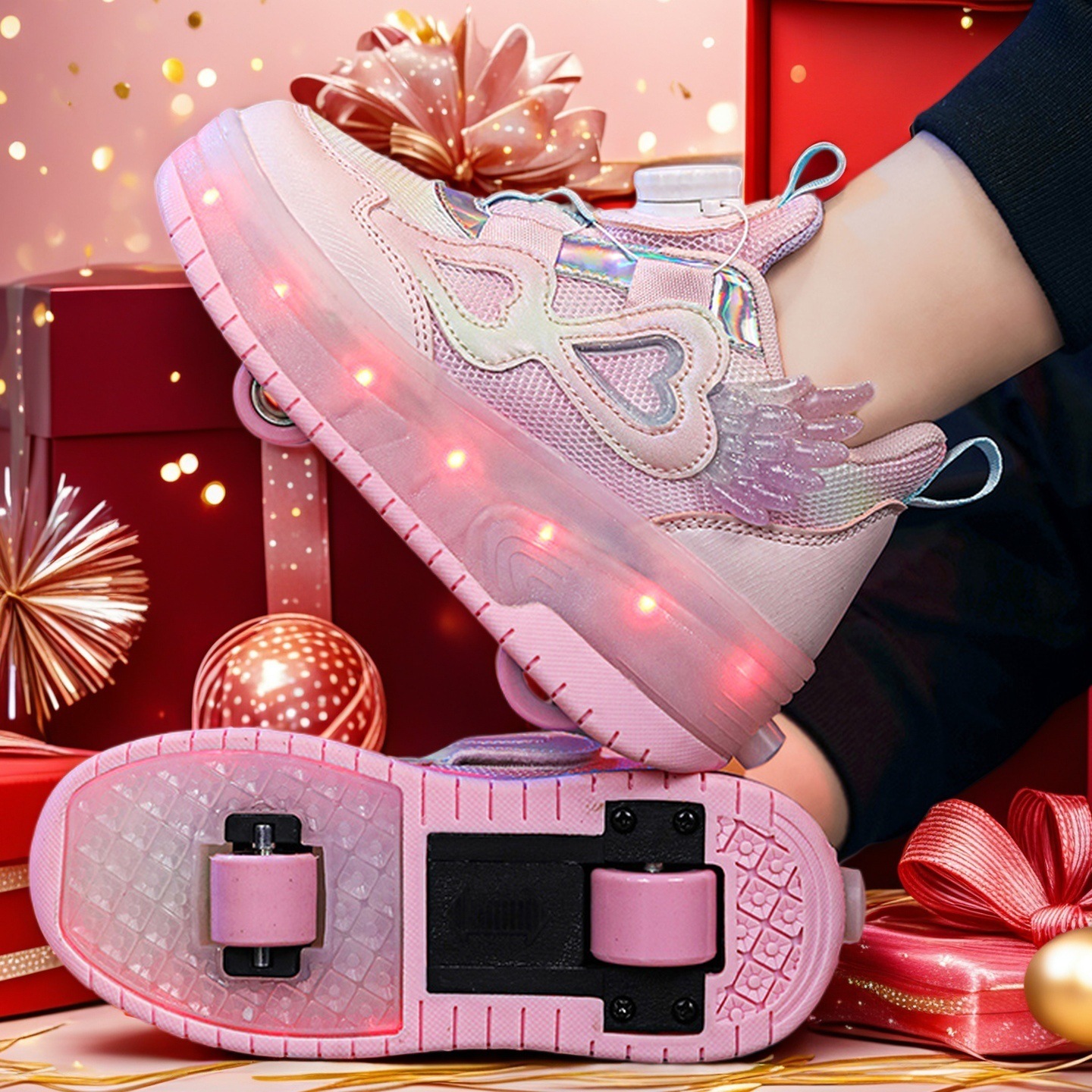 Children's Heelys Shoes Two-Wheel Invisible Girls Cartoon Roller Shoes Little Girl Sports Four-Wheel Shrinking Flying Skates