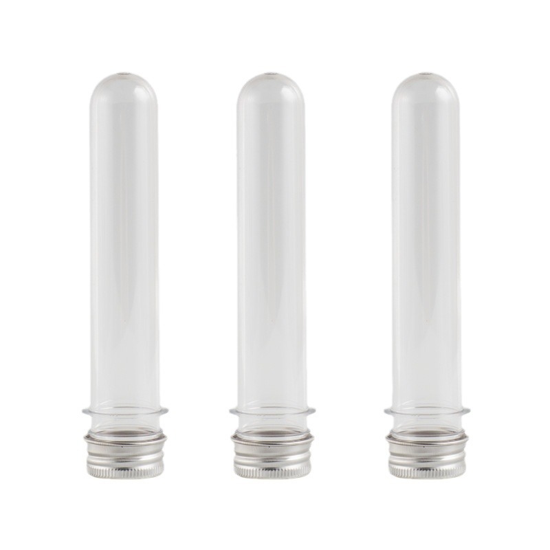 En stock material de embalaje cosmético PET tubo de máscara de plástico 40ml cilíndrico transparente tubo de ensayo botella cubierta de aluminio tubo de embrión sub-botella