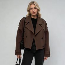 2025新款跨境外贸欧美女装亚马逊大翻领毛呢时尚短款腰带大衣外套