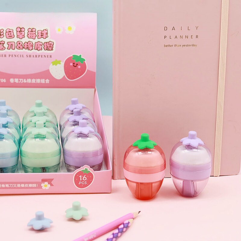 Strange Bear Creative Apple Eraser Pencil sharpener 2-in -1 Birthday Gift Stationery Ornaments for Primary School Students