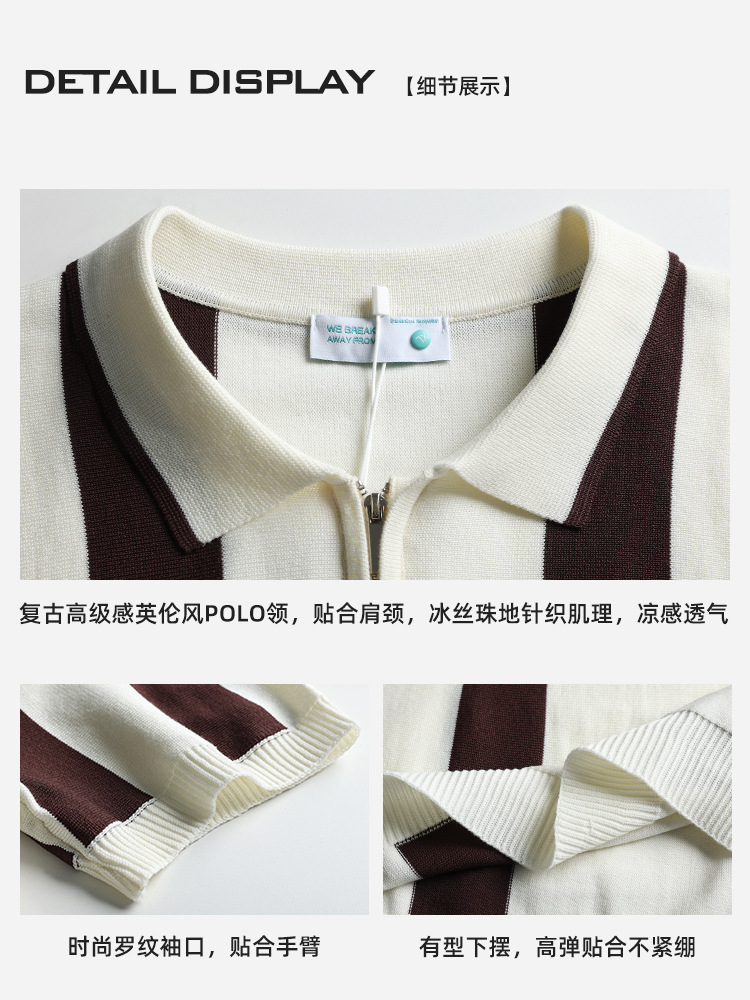 Camisas de polo de hielo de estilo antiguo, cuello de paleta de hombre, rayas de manga corta, Europa y Estados Unidos, retro transfronterizos, camisas de hombre de alta calidad