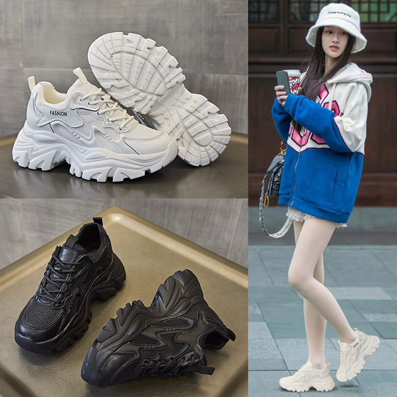 Летняя новая толстая подошва увеличивает спортивный ветер, дышащий и удобный дикий папа обувь женская повседневная одиночная обувь мода маленькая белая обувь