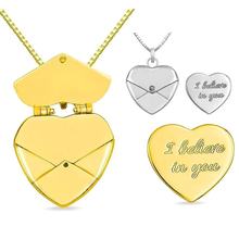 跨境新款光面磁吸心形信封吊坠项链DIY刻字可打开高级感纪念饰品