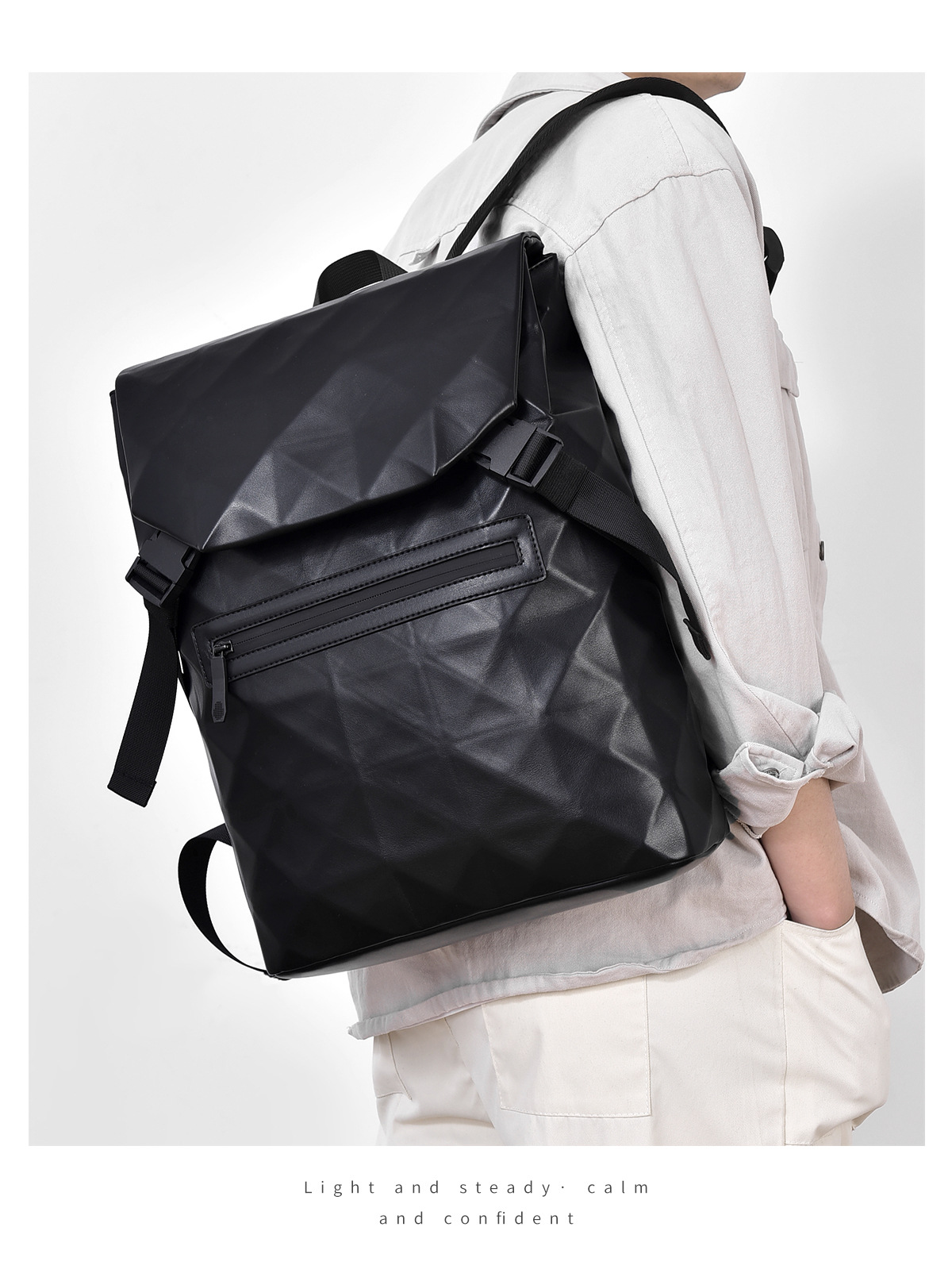 New diamond-shaped men's casual backpack, business commuting, large-capacity travel, fashionable computer bag, student schoolbag undefined