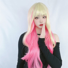 Cross-border e-commerce wig for women with big wavy golden gradient pink live broadcast source internet celebrity cute long curly hair full headgear