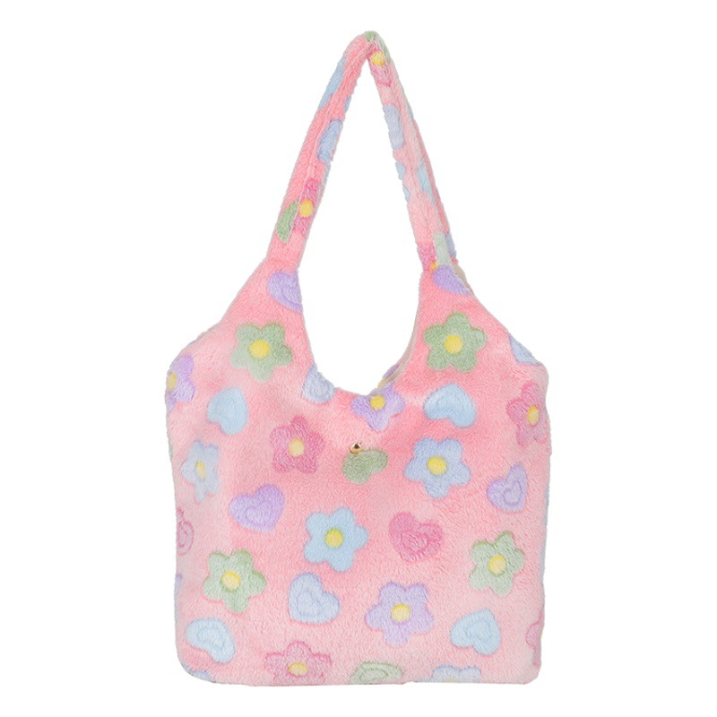 Moda suave simple elegante de gran capacidad de la felpa del bolso de hombro para las mujeres 2023 Otoño e Invierno Nuevo estilo Coreano bolsa de asas