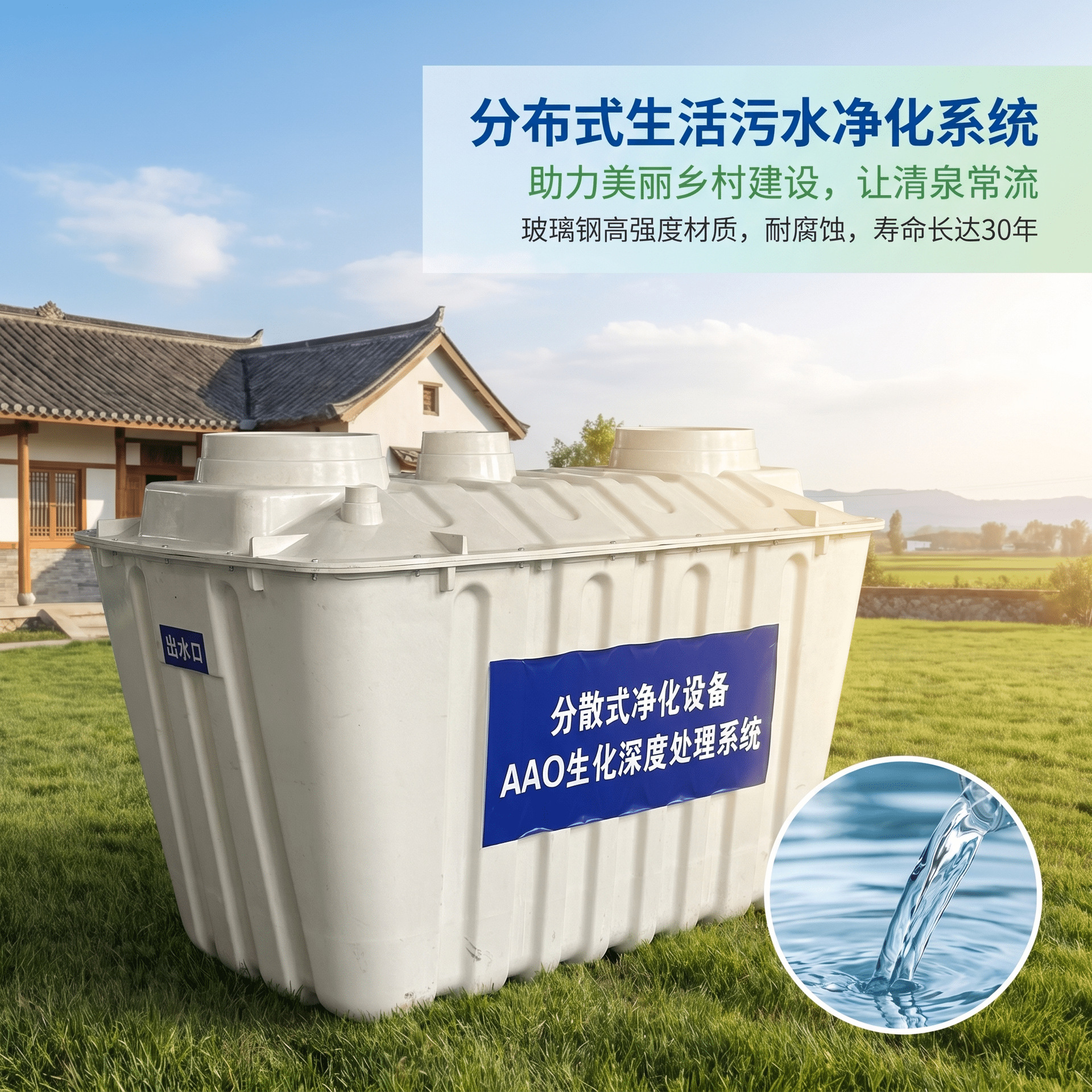 玻璃钢净化槽 农村生活污水处理设备 一体化模压化粪池 小型家用
