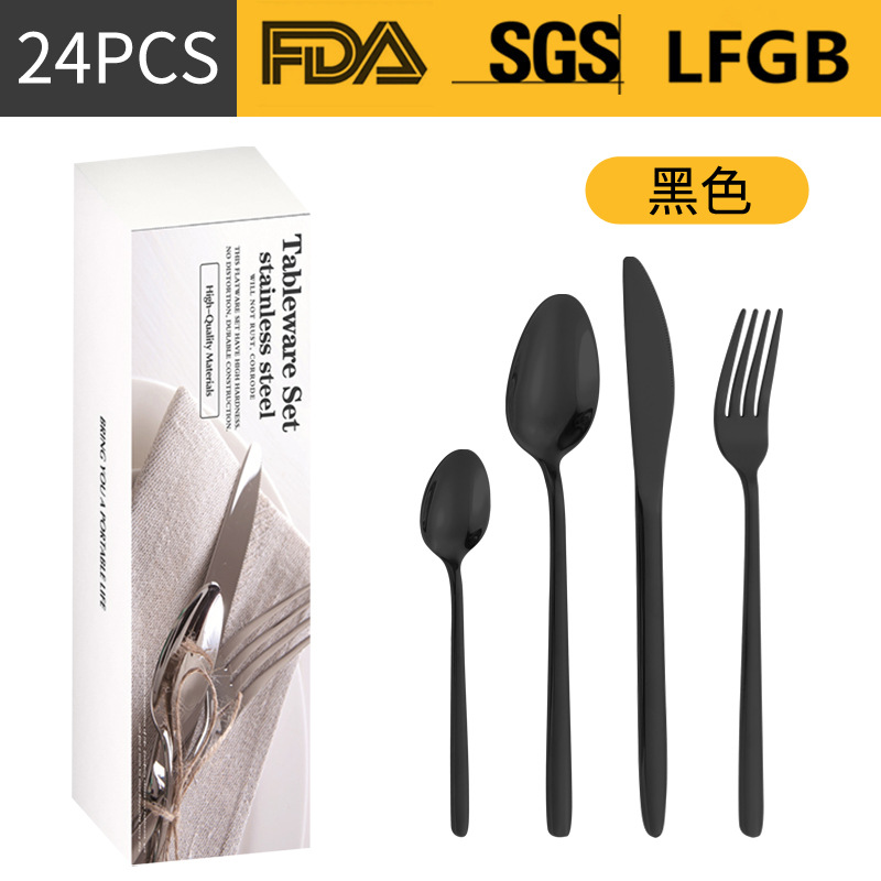 Productos transfronterizos de acero inoxidable cuchillo y tenedor cuchara set 16 / 24 piezas set redondeada engrosado cuchillo y tenedor cuchara set de filete