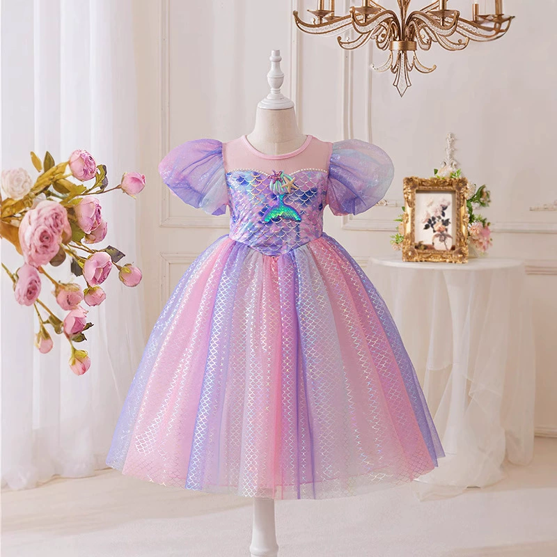 Платье-пачка из сетки для девочек 3-6 лет, с длинными рукавами, для выступлений, весенне-осеннее, в стиле принцессы, для девочек-цветочниц
