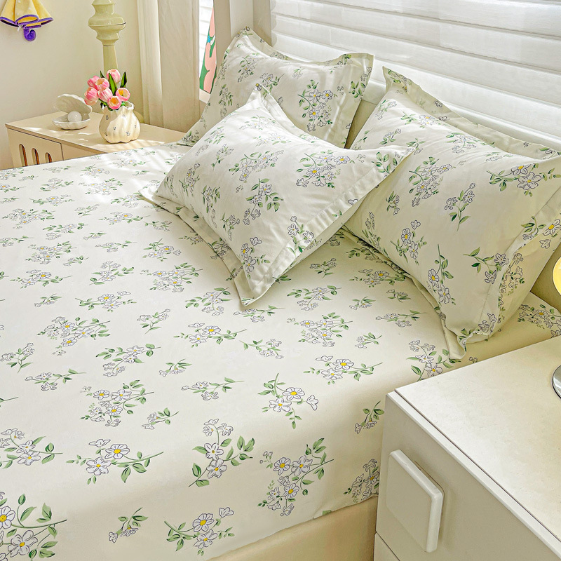 新スタイルのボックスシーツ、小さなフレッシュプリント、シングルピース、シングル/ダブルベッドカバー、防塵保護ベッドカバー、ナチュラルカラーのボックスシーツ