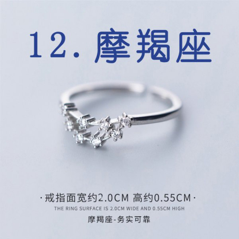 Cross-border hot sale zircon silver plated twelve constellations open adjustable ring fashion women constellation ring factory wholesale
