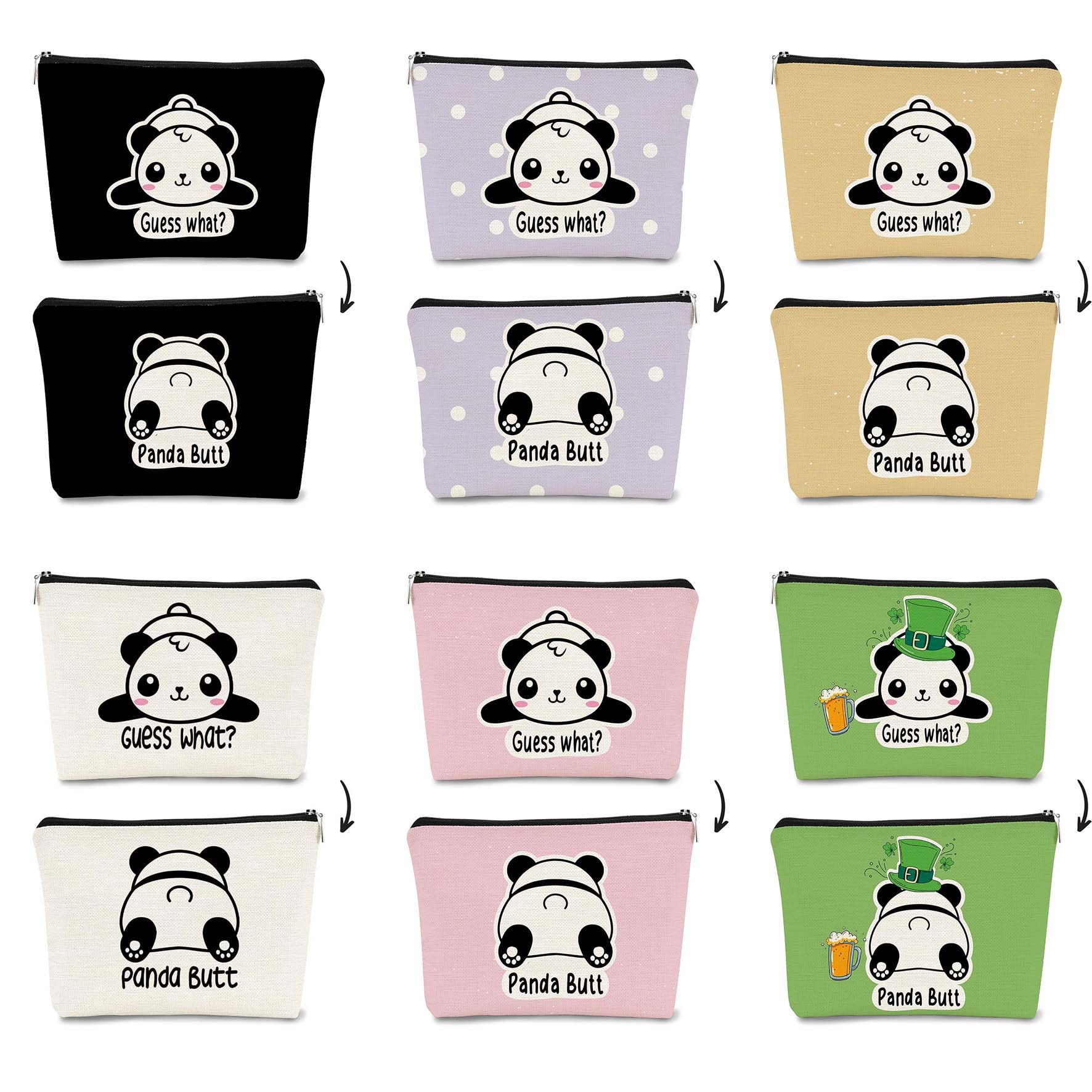 Transfronterizos Amazon brote lindo panda impresión doble cara bolsa de maquillaje bolsa de almacenamiento bolsa de cambio de lino impermeable