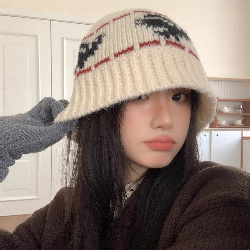 Schwarzer Retro-Strickhut für Damen, Winter, koreanischer Stil, vielseitig, gesichtsschlankmachend, dick gefüttert, warm_voghion.com