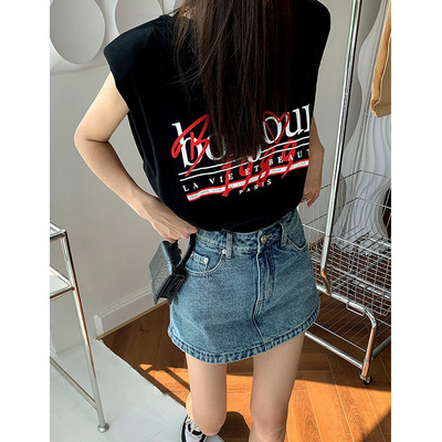 Rainbow Graffiti T-shirts Sleeveless T-shirt Korean Edition 2022 summer new pattern Easy Sleeveless waistcoat Short sleeved T-shirt