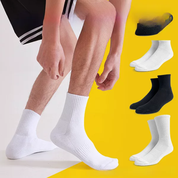 Thickened Men's and Women's Towel Bottom White Socks Sports Socks Terry Waist Pure White Black Running Socks Pure Cotton Basketball Socks
