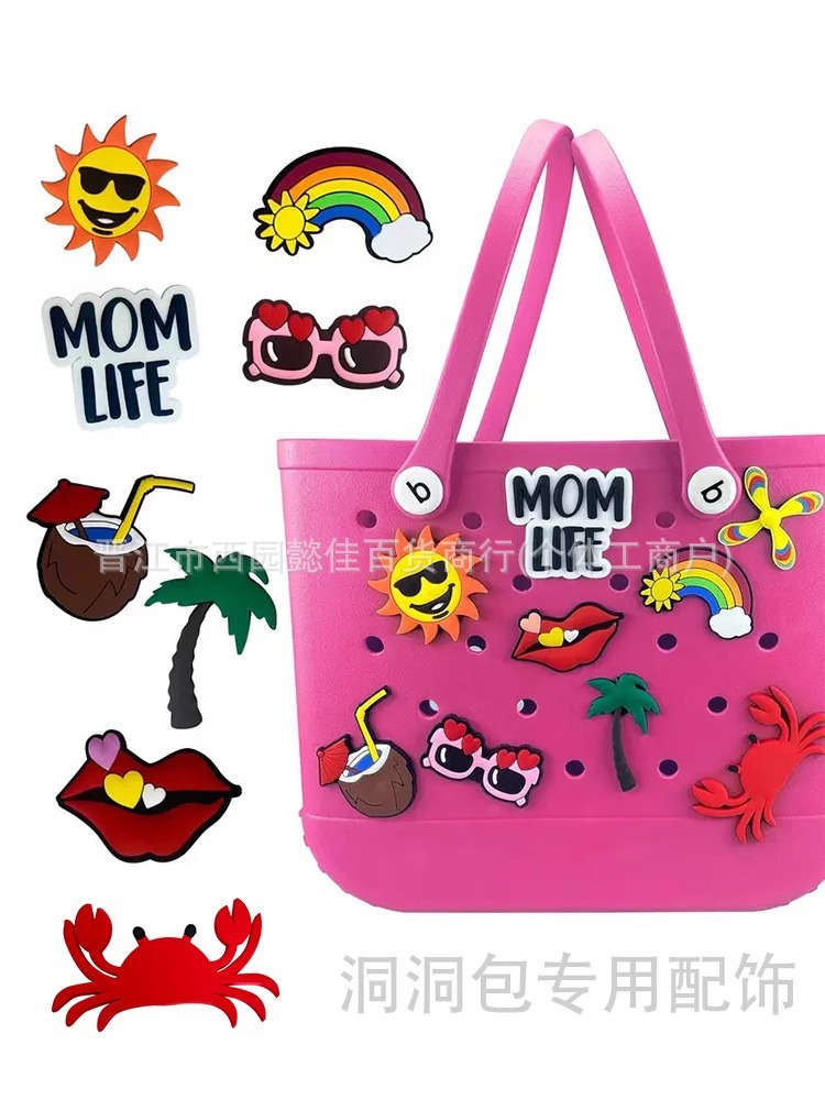 Colgante veraniego para bolso de playa – accesorios Bogg con gafas de sol y arcoíris, estilo divertido DIY