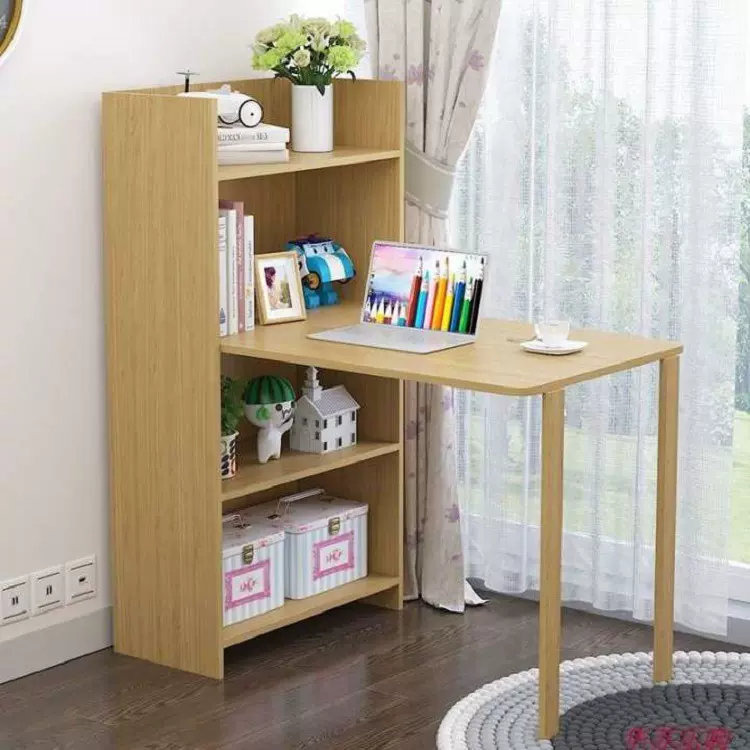 定制折叠电脑桌带书架书桌折叠办公桌床边墙角收纳组合置物架家用
