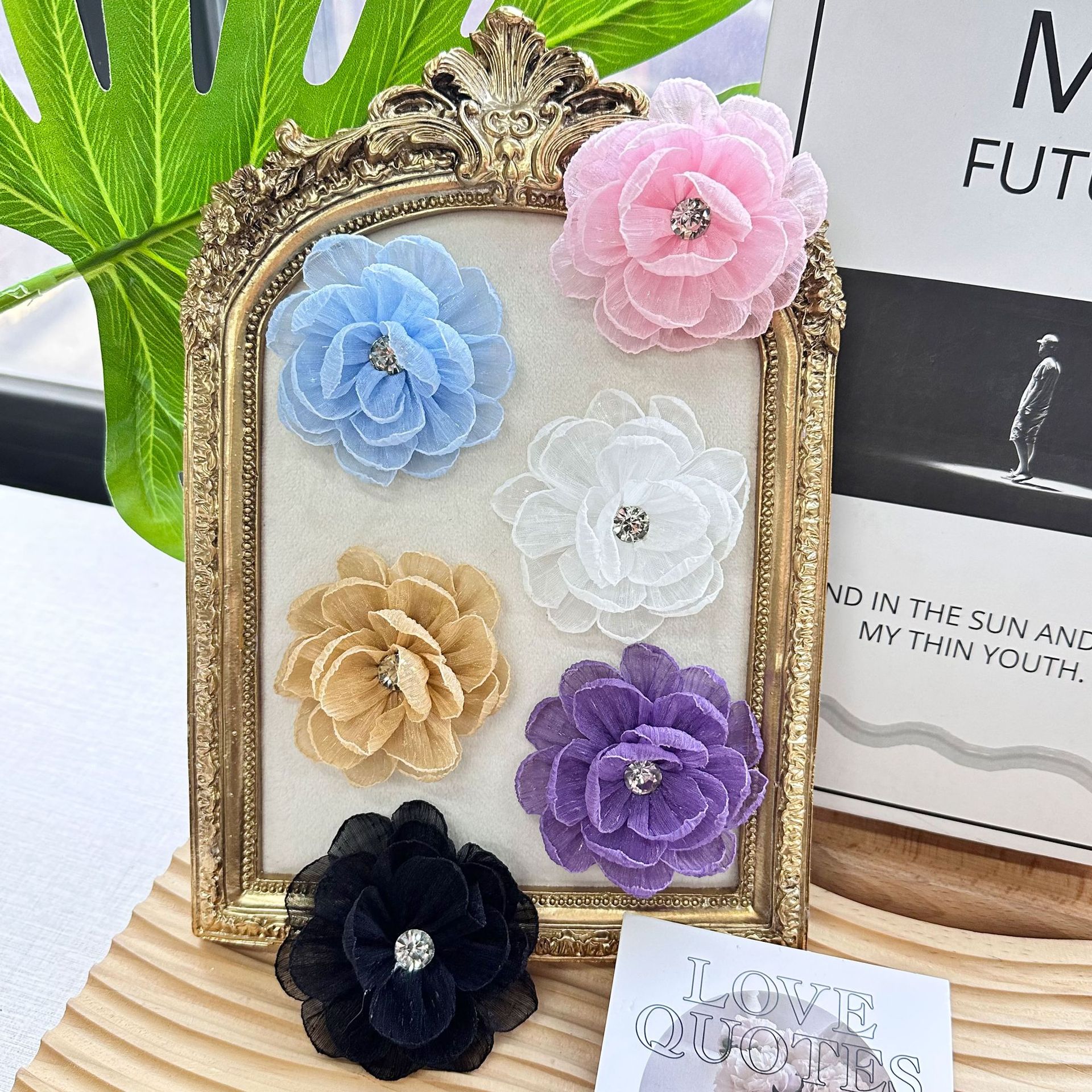 清新欧根纱钉钻多层花朵布贴装饰优雅奢华发饰包包服装饰品配饰