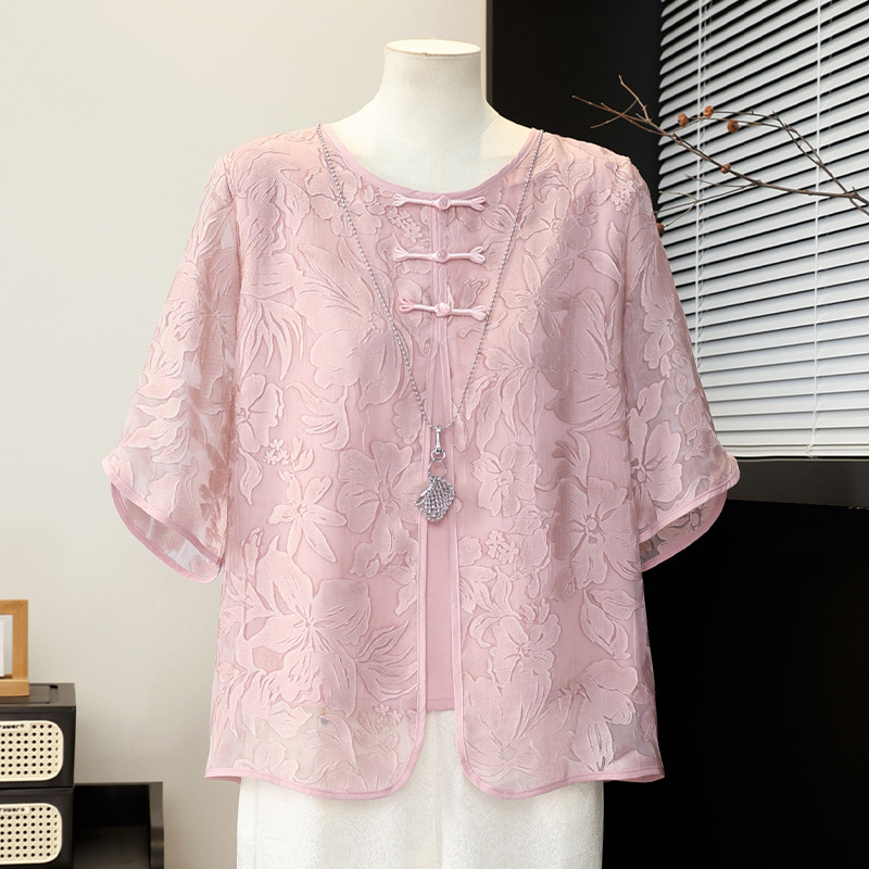 Mother's Day Summer Outfit for Mom, Stylish Chiffon Blouse, Middle-Aged and Elderly Women's Summer Short-Sleeve Top, Elegant and Classy Mother's Day Summer Outfit for Mom, Stylish Chiffon Blouse, Middle-Aged and Elderly Women's Summer Short-Sleeve Top, Elegant and Classy
