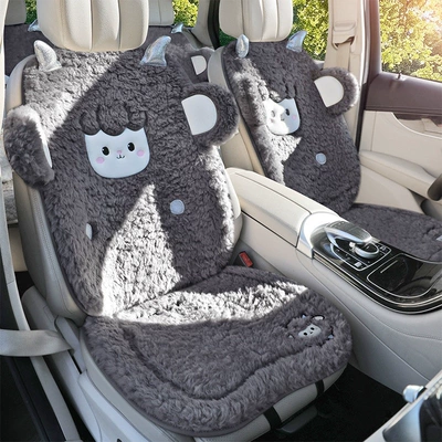 Wool pad – Car seat cushion, winter plush - dark-gray-double-seatthick-lamb-wool-super-warm-non-slip-and-durable