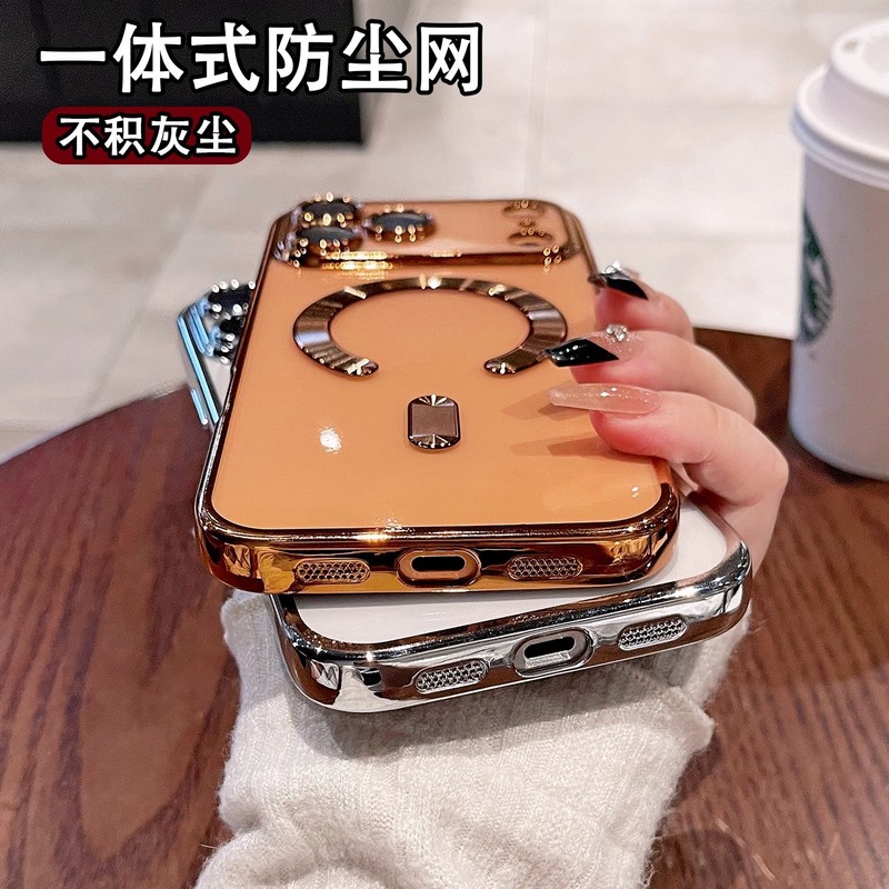 适用iPhone17PROMAX手机壳橙色电镀透明磁吸苹果17自带镜头膜防摔|undefined