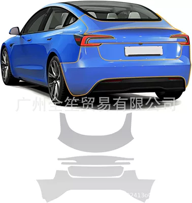 for Tesla Model 3 Highland: Car paint protective film - trunk-rear-bumper-taillight-imported-tpu-protective-film-2024-model-3