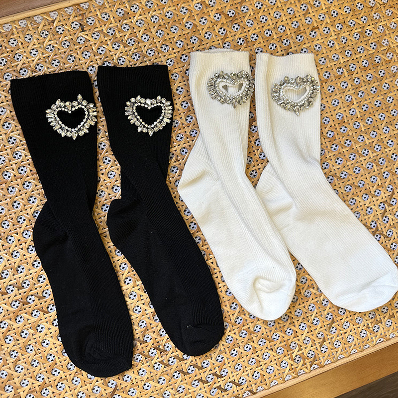 Korean style designer jewelry socks fashionable socks hot rhinestone heart hand-cut hollow diamond decoration fashion socks autumn and winter