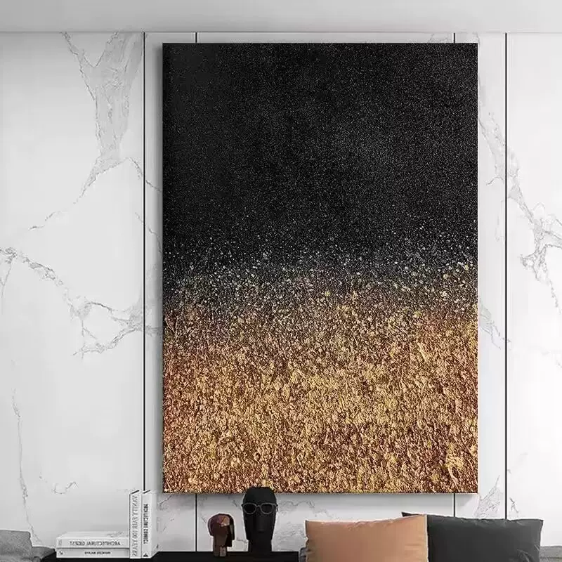 手绘油画《黑夜金辰》抽象客厅装饰画现代立体肌理画走廊玄关挂画