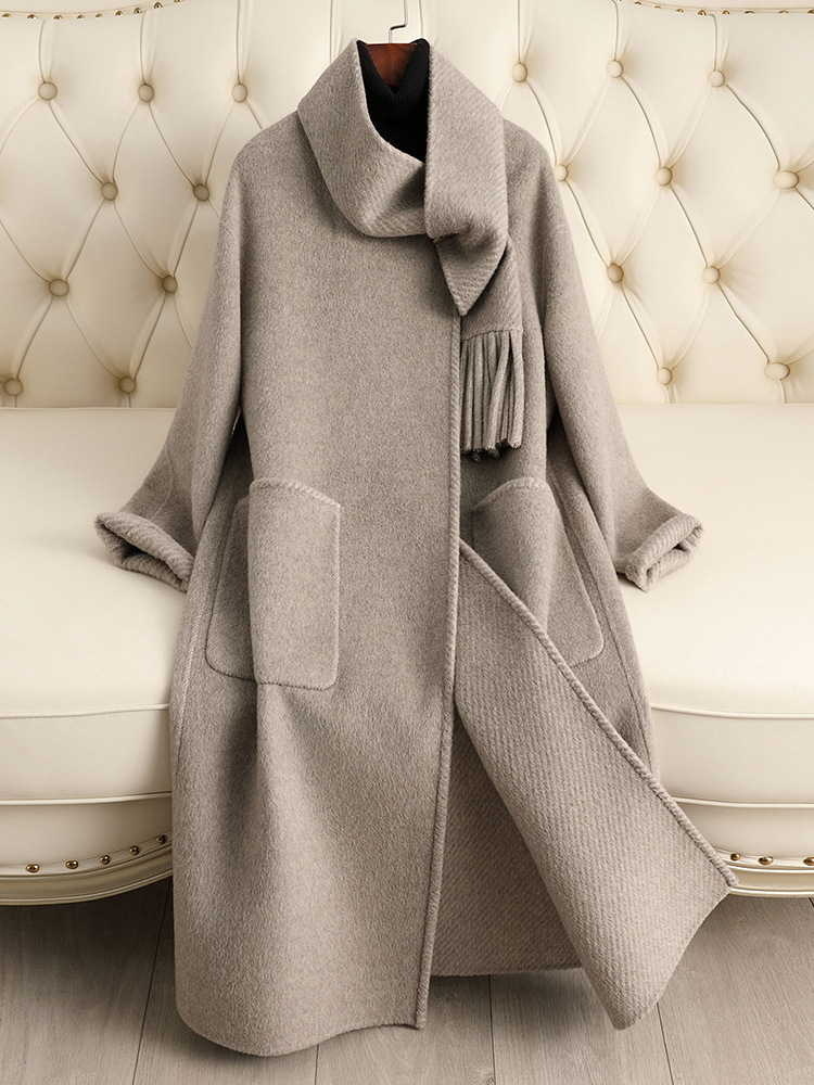 Double-sided woolen long demi-season elite atmospheric woolen coat