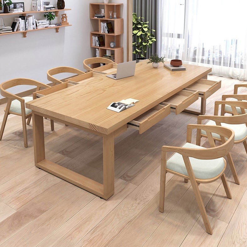 Solid wood living room large desk mobien home workbench with drawer multi-person study table leisure area negotiation table and chair Solid wood living room large desk mobien home workbench with drawer multi-person study table leisure area negotiation table and chair