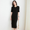 Temperament V-neck split knitted dress