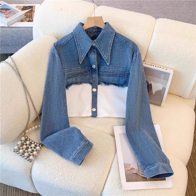 Denim Patchwork Casual Two-piece Set For Women Autumn Spring Fashion_voghion.com