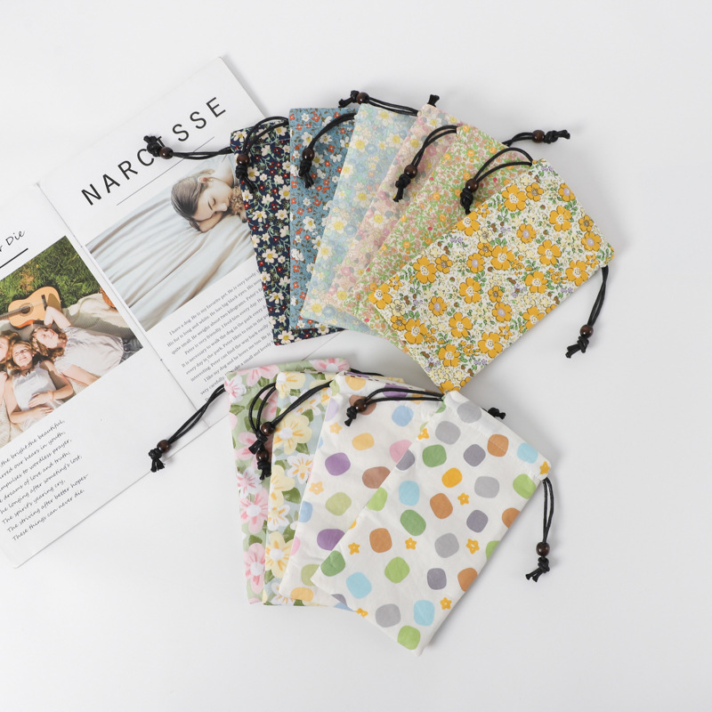 加厚棉布小碎花手机包 布艺抽绳抽带印花防尘袋手提袋便携收纳袋