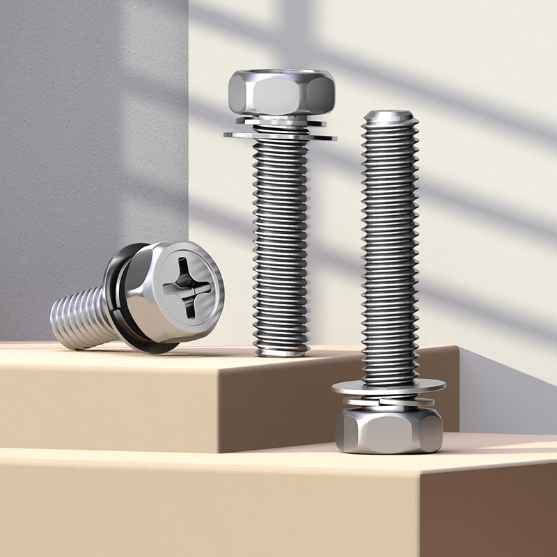 304不锈钢外六角三组合带弹垫片螺丝钉十字槽套装螺栓M3M4M5M6M8