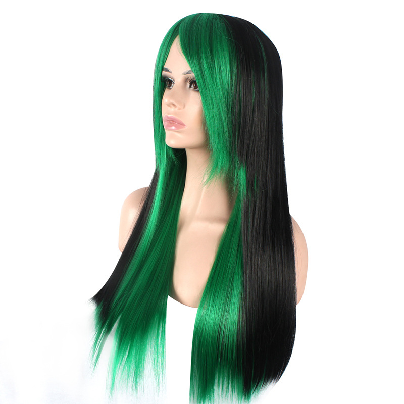 Synthetische Perücke, gefärbtes Haar, synthetische Faser, volle Abdeckung, gebleichter und gefärbter Pony, glattes Haar, Kopfbedeckung_voghion.com