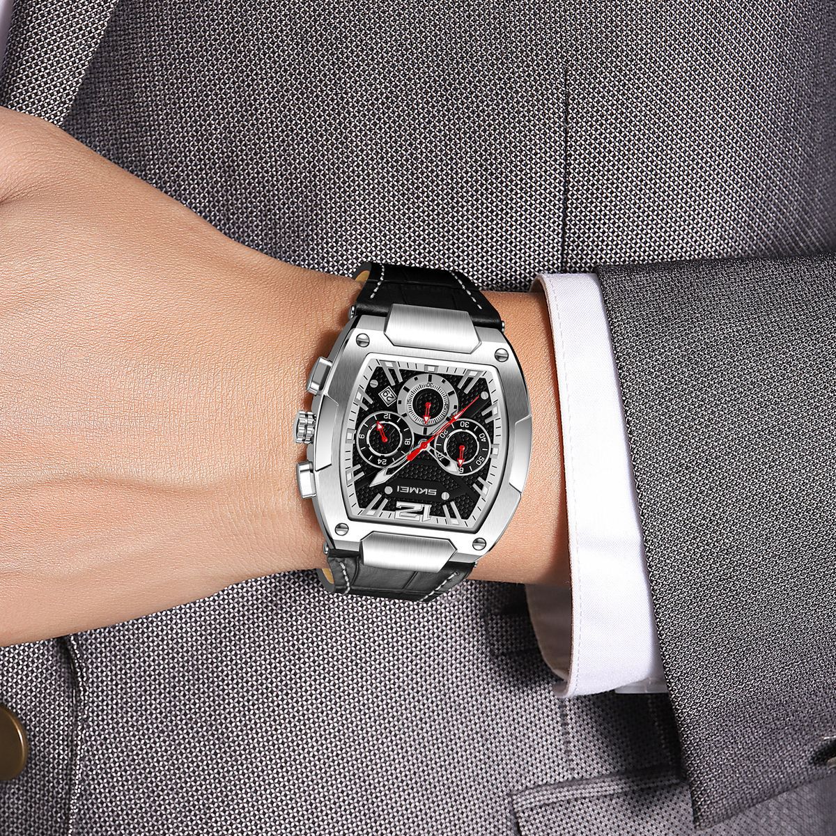 El momento del barril de vino reloj de negocios para hombres cronógrafo multifuncional calendario estrellas para hombres relojes de cuarzo transfronterizos al por mayor