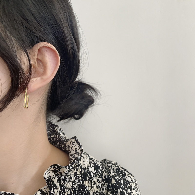 925 Sterling Silver Ear Needle Material 18K Gold Plated Plating Material 18K Gold Plated 925 Sterling Silver Rectangle Stone-Free Casual Earrings For Women'S