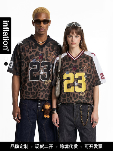 Jiezhan Men's Wear| Retro leopard print digital printed mesh hole jersey 26 summer new American street breathable short-sleeved T-shirt
