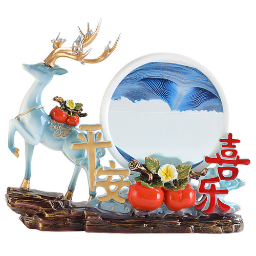 Minimalist modern high-end fortune deer all things go well hourglass flowing sand painting decoration for entrance hall liquor cabinet TV cabinet ornament