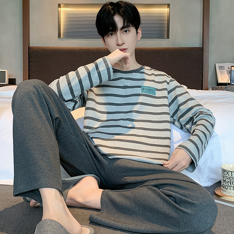 Men's Pure Cotton Pajamas Spring and Autumn Long-Sleeved Teenagers High School Students plus size Wearing Outer-Wearing College Students' Home Clothes suit Men's Pure Cotton Pajamas Spring and Autumn Long-Sleeved Teenagers High School Students plus size Wearing Outer-Wearing College Students' Home Clothes suit