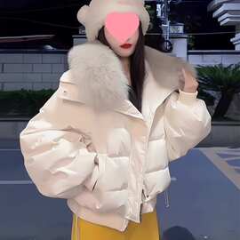 仿狐狸毛大毛领短款羽绒棉服女年冬季新款加厚保暖面包服外套