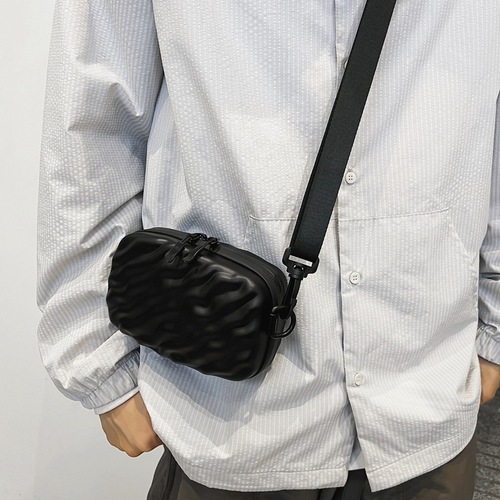 Lattice Box Bag  New Trend Brand Men's PU Pressed Shell Casual Phone Bag Casual Crossbody Small Square Bag Cross-border