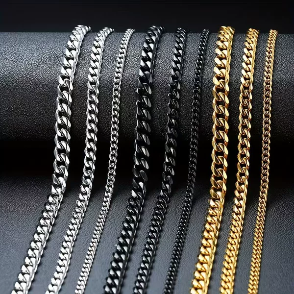 Stainless Steel Six-Sided Necklace Unisex European and American Hot-Selling Trend Domineering Cuban Chain Hip-Hop Personality Thick Chain