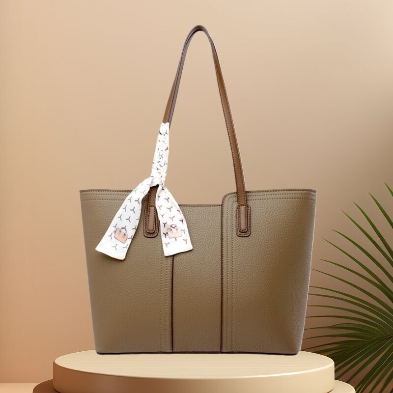 Women's Cross-Border Tote Bag with Silk Scarf, New Trendy Fashion Versatile Large-Capacity Soft Shoulder Bag for Commuting
