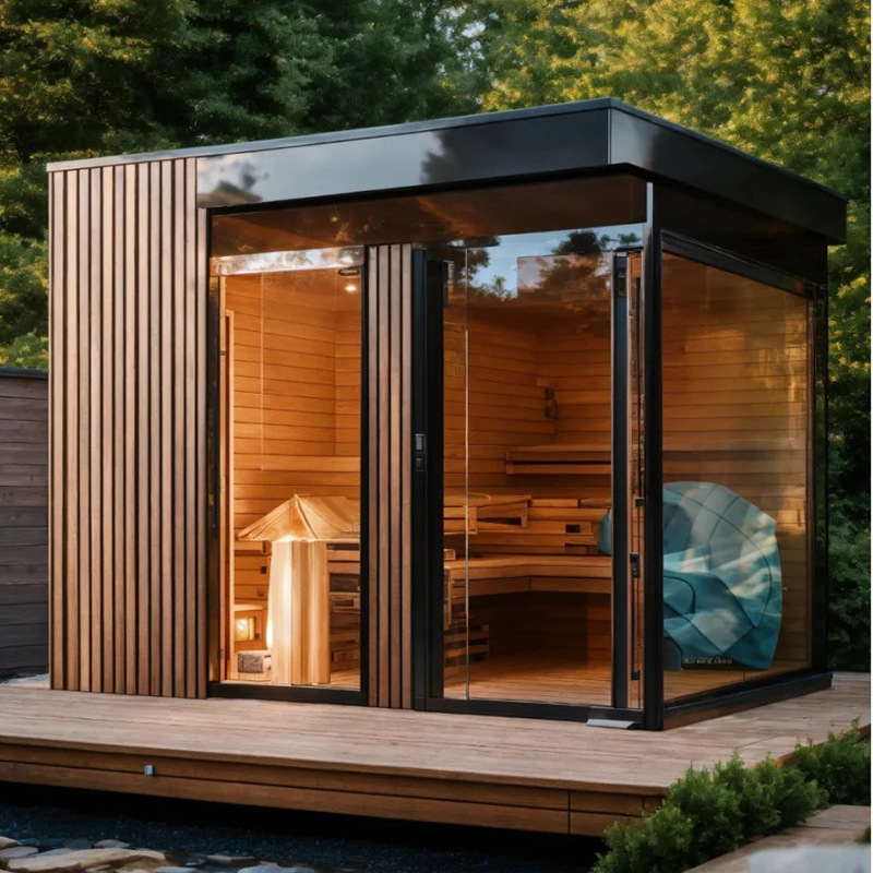 Sala de sauna de aguas termales al aire libre Sala de vapor de sudor doble individual Sala de vapor seco para cuatro personas Sala de vapor de patio multijugador Casa de madera